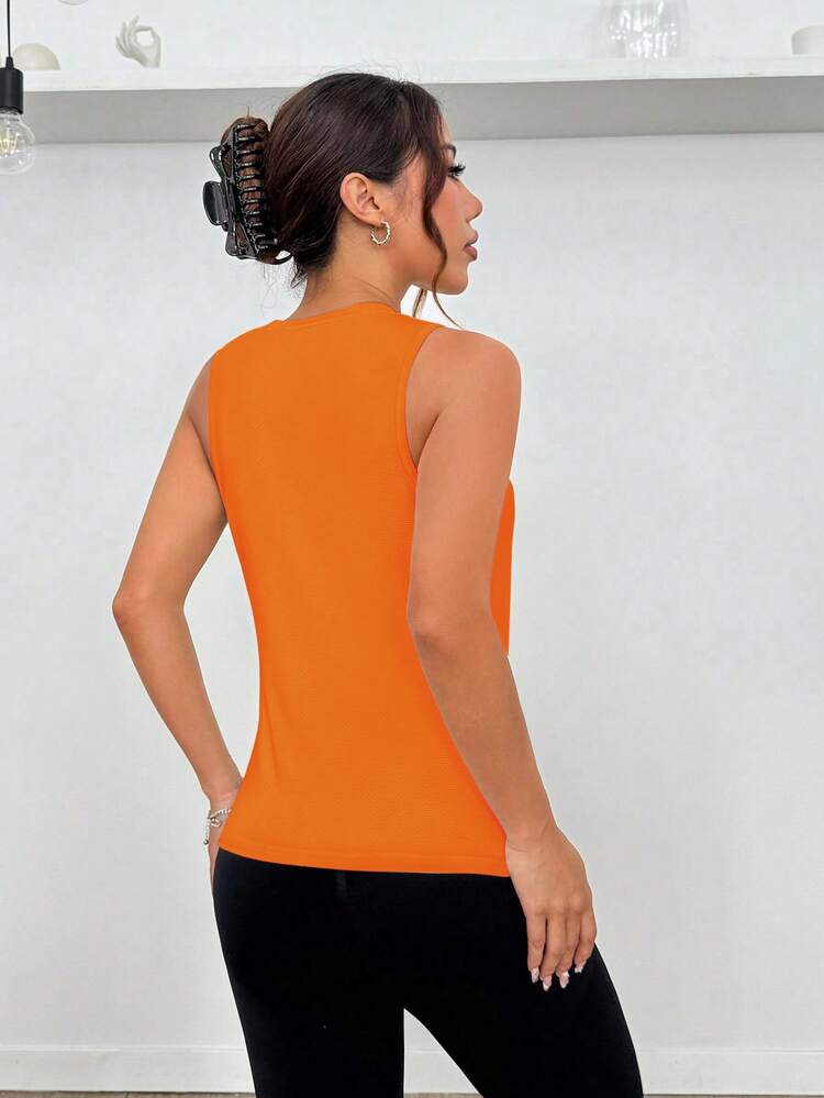 Exploreva Exploreva Orange Casual Versatile Letter Print Comfortable Sleeveless Sports Tank Top - Orange - View 6