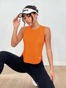 SHEIN Sports 橙色休闲百搭字母印花舒适无袖运动背心 - 橘色 - 查看 5