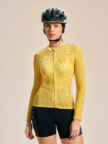 Exploreva Exploreva Women's Letter Print Zipper Front Long Sleeve Cycling Jersey - Yellow - View 3