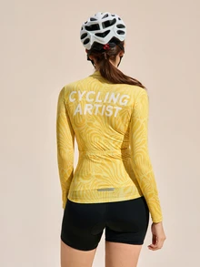 Exploreva Exploreva Women's Letter Print Zipper Front Long Sleeve Cycling Jersey - Yellow - View 4