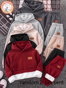 SHEIN 兒童青少年男孩字母拼接保暖內裡休閒運動長褲 1件裝 秋季 - 彩色 - 查看 1