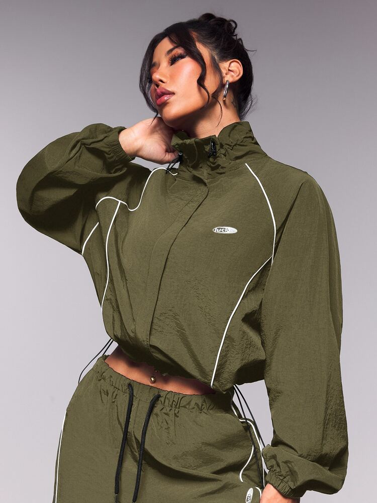 Exploreva Exploreva Women Olive Green Autumn Athleisure Gym Sports&Yoga Fashion Tracksuits Set,Loose Fit Jacket And Trousers,Jogging&Outdoor Casual Workout Outfits - Army Green - View 6