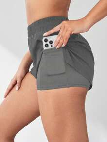 Exploreva Exploreva 1pc Summer Lightweight Shorts With Shorts Lining, Comfy & Opaque For Yoga, Jogging Comfy Short - Grey - View 7