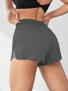 Exploreva Exploreva 1pc Summer Lightweight Shorts With Shorts Lining, Comfy & Opaque For Yoga, Jogging Comfy Short - Grey - View 3