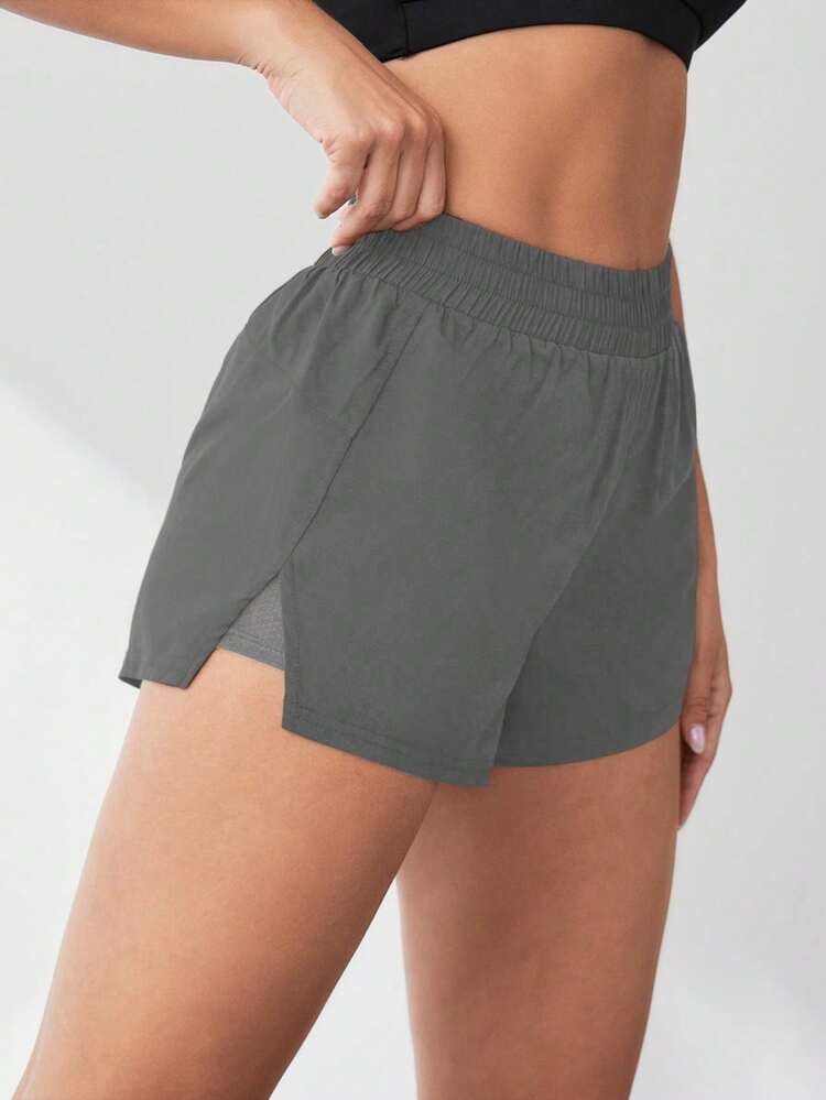 Exploreva Exploreva 1pc Summer Lightweight Shorts With Shorts Lining, Comfy & Opaque For Yoga, Jogging Comfy Short - Grey - View 7