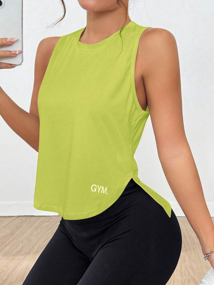Exploreva Exploreva Casual Versatile Yellow Sleeveless Letter Print Comfortable Sports Tank Top Workout Tops For Women Activewear Tops For Workout Training Daily Wear - Yellow - View 3