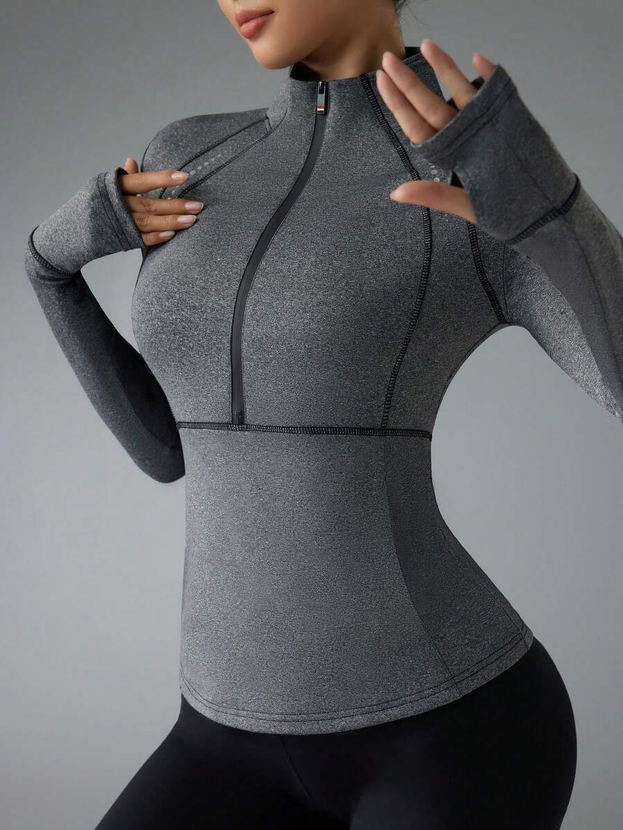 Exploreva Exploreva Sudadera con cremallera y agujero para el pulgar para mujer