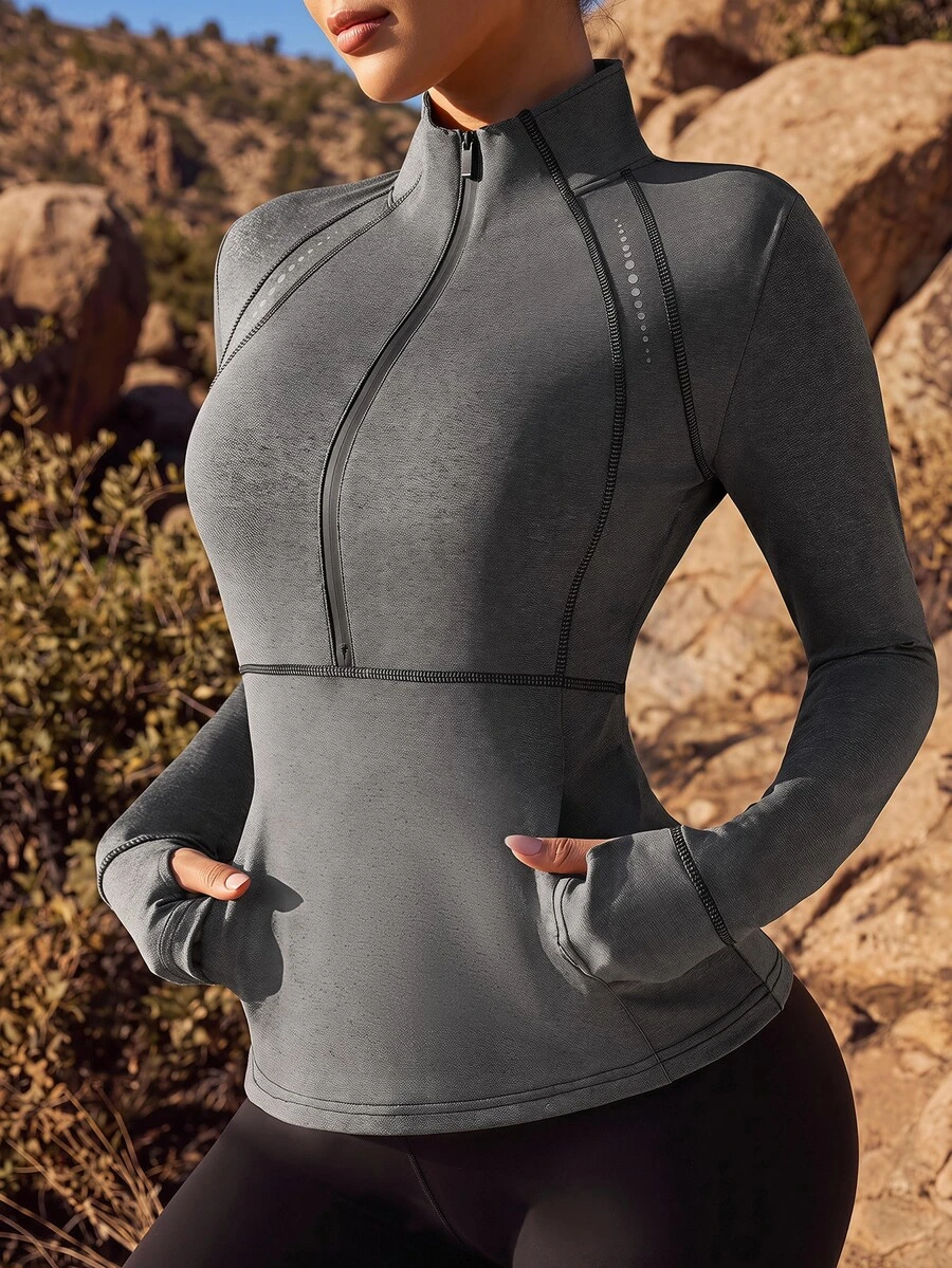 Exploreva Exploreva Women Zip-Up Pullover Sweatshirt With Thumb Hole