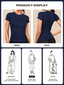 Exploreva Exploreva Thumb Holes High Low Hem Sports Teeworkout Tank Top Gym Women Shirts - Navy Blue - View 7