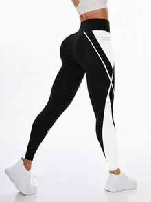 Exploreva Exploreva Women's Contrast Color Pocket Sports Leggings - Multicolor - View 3