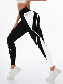 Exploreva Exploreva Women's Contrast Color Pocket Sports Leggings - Multicolor - View 8
