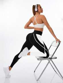 Exploreva Exploreva Women's Contrast Color Pocket Sports Leggings - Multicolor - View 4