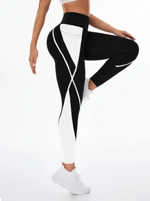 Exploreva Exploreva Women's Contrast Color Pocket Sports Leggings - Multicolor - View 7