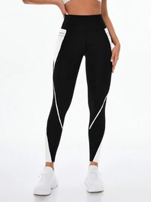 Exploreva Exploreva Women's Contrast Color Pocket Sports Leggings - Multicolor - View 6