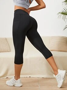 Exploreva Exploreva Wide Waistband Sports Leggings With Phone Pocket Yoga Women Pants - Black - View 5