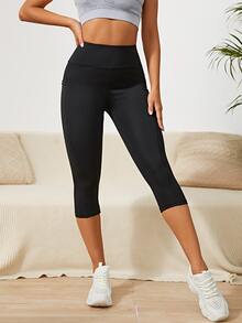 Exploreva Exploreva Wide Waistband Sports Leggings With Phone Pocket Yoga Women Pants - Black - View 3