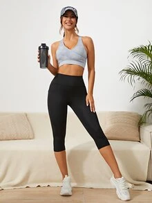 Exploreva Exploreva Wide Waistband Sports Leggings With Phone Pocket Yoga Women Pants - Black - View 2