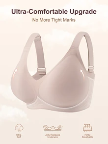 1pc Women's Minimalist Comfortable Solid Color Jelly Gel Supportive Non-Removable Cup Wireless Plus Size Deep V-Neck Bra Wedding - Dusty Pink - View 5