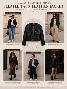 SHEIN Clasi CURVE Plus Size Women's Spring/Autumn Fashion Casual Versatile Ruched PU Leather Fabric Short Jacket - Black - View 2