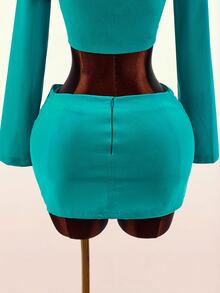 Amplova Women's Ultra Low Waist Velvet Mini Skirt With Eyelet And Buckle Clubbing Night Teal Summer Sexy - Blue - View 6