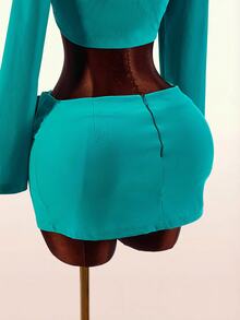 Amplova Women's Ultra Low Waist Velvet Mini Skirt With Eyelet And Buckle Clubbing Night Teal Summer Sexy - Blue - View 10