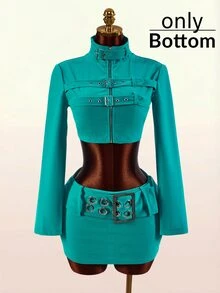 Amplova Women's Ultra Low Waist Velvet Mini Skirt With Eyelet And Buckle Clubbing Night Teal Summer Sexy - Blue - View 11