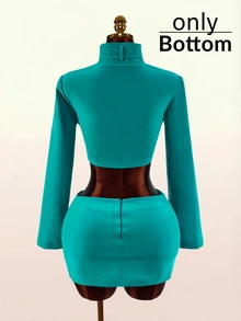 Amplova Women's Ultra Low Waist Velvet Mini Skirt With Eyelet And Buckle Clubbing Night Teal Summer Sexy - Blue - View 9