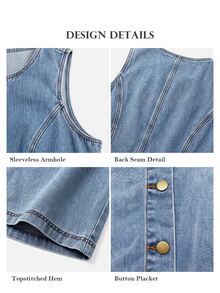 ELLERISSA Light Wash Round Neck Sleeveless Button Front Seamed Denim Mini Dress - Light Wash - View 7