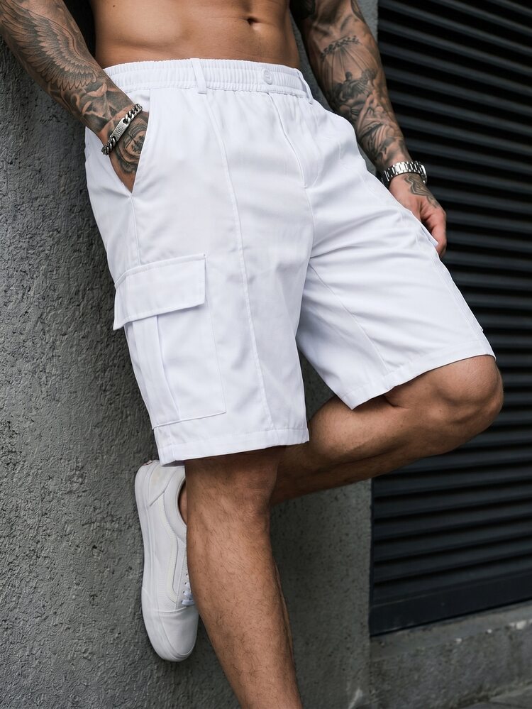 Manfinity CasualCool Men's White Woven Twill Casual Cargo Shorts - White - View 1