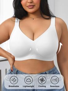 1pc Women Minimalist Comfortable Solid Color Jelly Gel Supportive Non-Removable Cup Wireless Plus Size Bra Wedding. - White - View 5