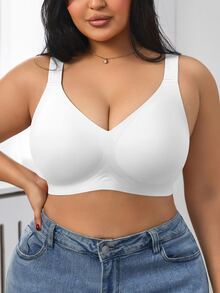 1pc Women Minimalist Comfortable Solid Color Jelly Gel Supportive Non-Removable Cup Wireless Plus Size Bra Wedding. - White - View 6