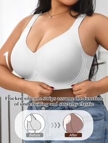 1pc Women Minimalist Comfortable Solid Color Jelly Gel Supportive Non-Removable Cup Wireless Plus Size Bra Wedding. - White - View 3