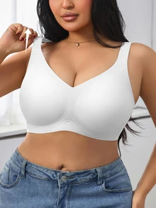 1pc Women Minimalist Comfortable Solid Color Jelly Gel Supportive Non-Removable Cup Wireless Plus Size Bra Wedding. - White - View 8