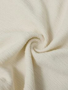 SHEIN LUNE Summer Women's Textured Crinkled Fabric Top And High-Waisted Draped Wide-Leg Pants Set, Half-Open V-Neck Ruffle 3/4 Sleeve Casual Vacation Beige - Apricot - View 7