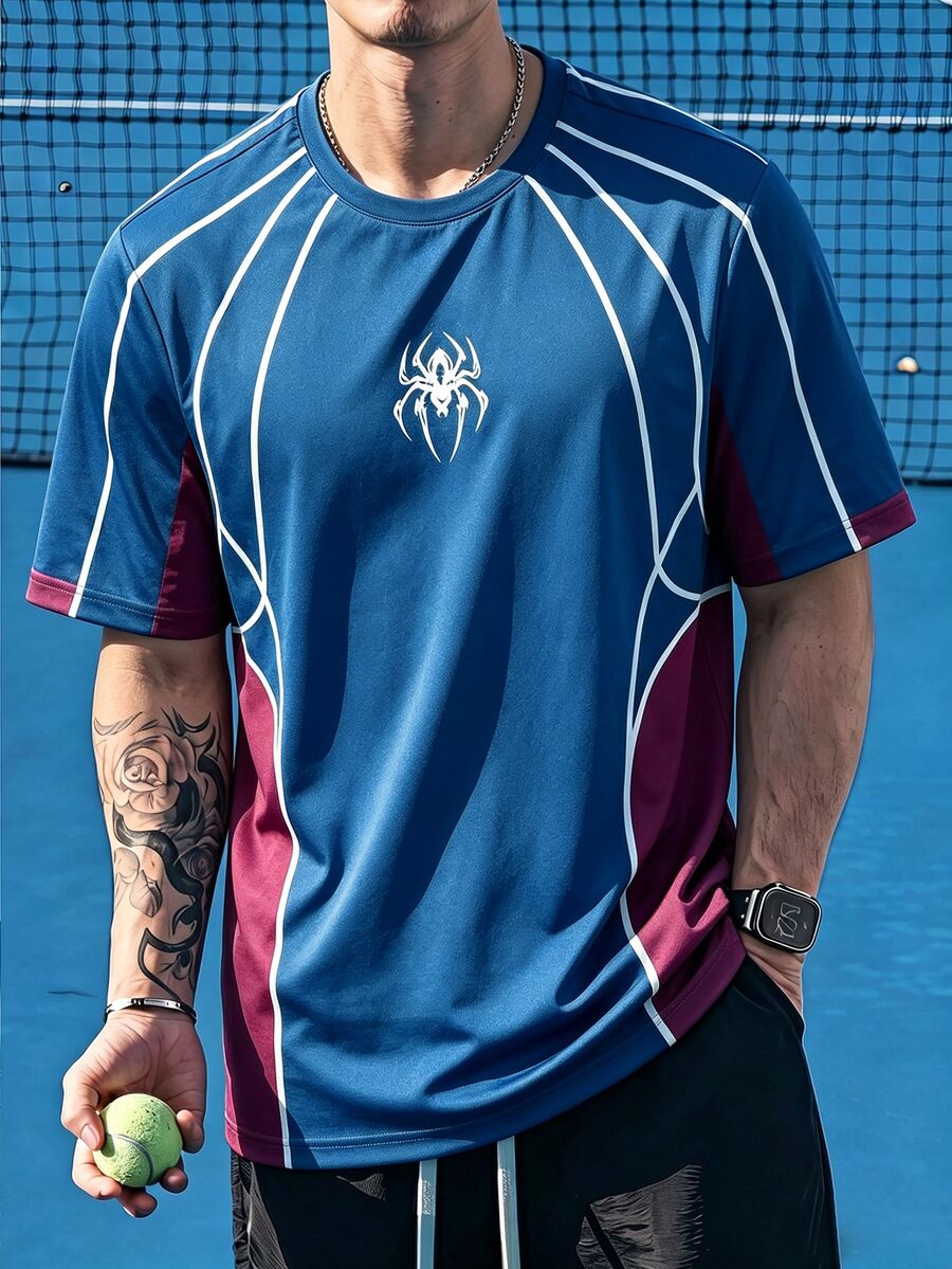 Gritte Field Men's Spider Pattern Casual Daily Travel Sports T-Shirt, Gym - Multicolor - View 1