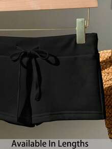 Comfortcana Cómodos shorts ajustados con cordón y estampado blanco, elegantes - Negro - Ver 7