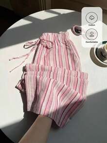 Comfortcana 2 Pieces Set: Brown And Pink Trousers, Halloween-Style Orange Striped Design, Multi-Colored Knit Wide-Leg Pants; Women's Autumn/Winter Collection. - Multicolor - View 7