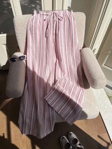 Comfortcana 2 Pieces Set: Brown And Pink Trousers, Halloween-Style Orange Striped Design, Multi-Colored Knit Wide-Leg Pants; Women's Autumn/Winter Collection. - Multicolor - View 8
