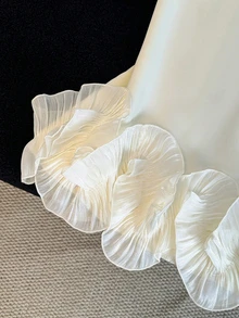 SHEIN فستان فرنسي أنيق بأكمام مزينة بأزرار معدنية على شكل زهور، شفاف مع حافة دانتيل بتصميم أوراق اللوتس، مناسب للحفلات والغداء والمواعيد والزفاف وحفلات الشاي، لون أبيض خريفي - أبيض - مشاهدة 8