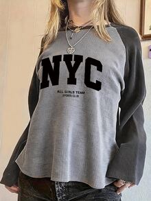 Sundraya Women's Plus Size Outerwear Top, Long Sleeve, Spring/Summer Style, Fashionable Versatile, Floral Gray Dark Gray, Pattern, Letter Print, Plus Size T-Shirt - Grey - View 4