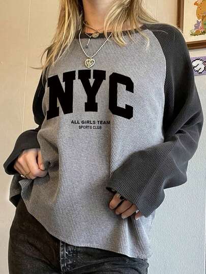Sundraya Women's Plus Size Outerwear Top, Long Sleeve, Spring/Summer Style, Fashionable Versatile, Floral Gray Dark Gray, Pattern, Letter Print, Plus Size T-Shirt