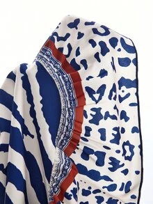 SHEIN Swim 新款女款豹紋細肩帶洋裝罩衫，海灘度假穿搭，女款優雅洋裝，女款復活節洋裝，女款休閒洋裝，女款度假洋裝，女款鄉村風洋裝，女款假日洋裝，女款藍色洋裝，夏季海灘穿搭 - 藍色 - 查看 6