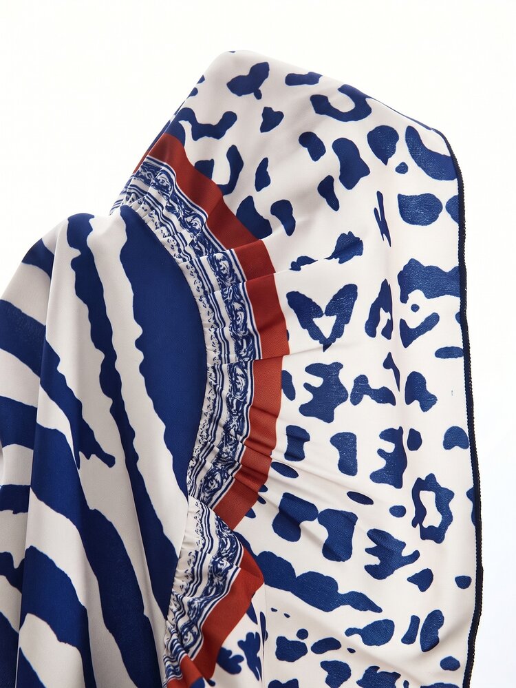Swim Vcay New Women's Leopard Print Spaghetti Strap Dress Cover-Up, Beach Vacation Outfit, Women's Elegant Dress, Women's Easter Dress, Women's Casual Dress, Women's Vacation Dress, Women's Country Dress, Women's Holiday Dress, Women's Blue Dress, Summer Beach Outfit, - Blue - View 6