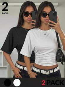 SHEIN Girlism Teen Girls T-Shirts Buy 1 Get 1 Free - Black and White - View 3