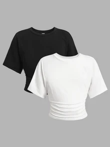SHEIN Girlism Teen Girls T-Shirts Buy 1 Get 1 Free - Black and White - View 7