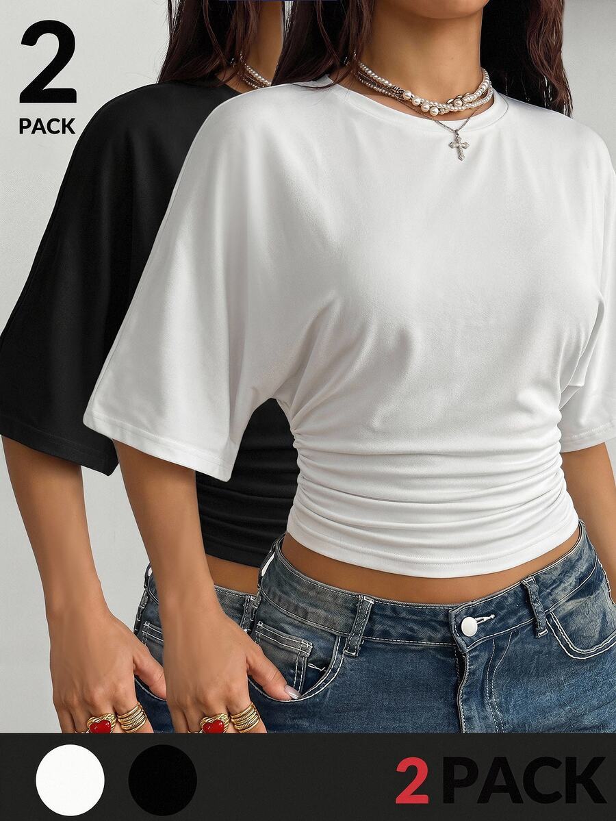 SHEIN Girlism Teen Girls T-Shirts Buy 1 Get 1 Free - Black and White - View 1
