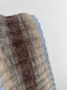 Elamini 女款秋冬漸層修身亮面金屬線露肩多色對比百搭優雅針織毛衣 - 棕色 - 查看 8