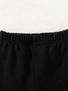 SHEIN 女嬰甜酷秋冬三件套：蝴蝶結長袖衛衣＋黑色喇叭褲舒適套裝，時尚春秋冬季兩件套 - 棕色 - 查看 7