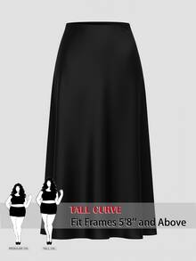 SHEIN Tall CURVE Plus Size Women's Solid Color Casual Versatile Daily Wear Skirt Fall - Black - View 2
