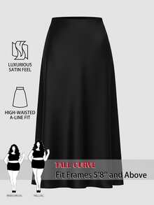 SHEIN Tall CURVE Plus Size Women's Solid Color Casual Versatile Daily Wear Skirt Fall - Black - View 1